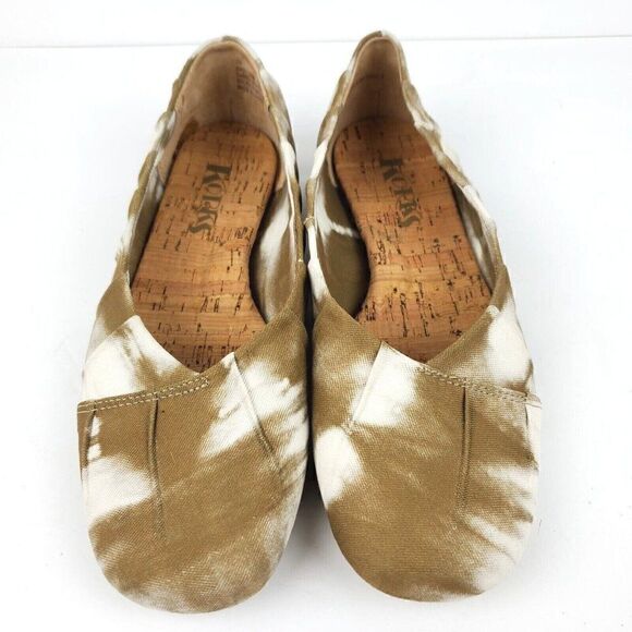 Korks Palmer Pleated Fabric Comfort Ballet Flats Brown White Tie Dye Womens 7 - Picture 3 of 8